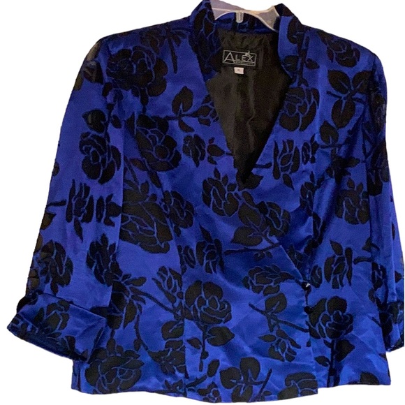 EUC Alex Evenings Top with side button closure, deep royal blue and black - Picture 1 of 6